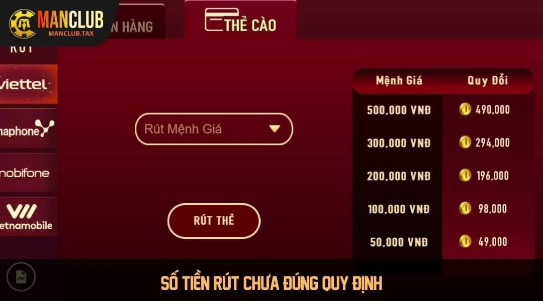 Số tiền rút chưa đúng quy định