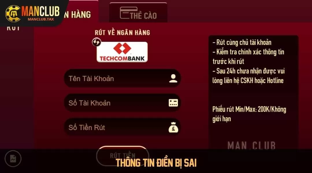 Thông tin điền bị sai